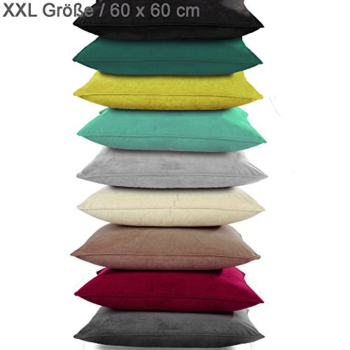 XXL Samt-Kuschel-Kissen VELVET mit RV und herausnehmbarer Füllung / 60×60 cm / Deko-/Zierkissen / Sofakissen / silber (hell-grau) - 3