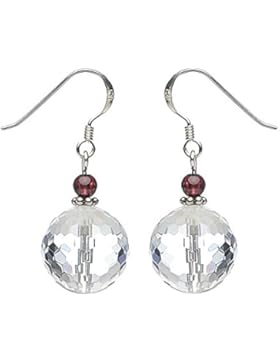 Ohrringe Ohrhänger aus Bergkristall & Granat 925 Silber Ohrschmuck für Damen