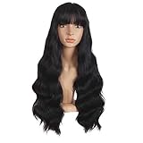 largo: Aprox 65cm Mapofbeauty 26 Pulgadas/65cm Mujeres Largo Rizado Sintetico de Espiral Plana Suave Flequillo Peluca Multicolor (Negro)