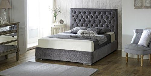 Luxury Chelsea Chenille Fabric Upholstered Designer Bed Frame with Diamond Cross-Hatch Pattern Studded Headboard &amp; Large Under-Mattress Storage Area - 7 Colours &amp; Full Range of Sizes