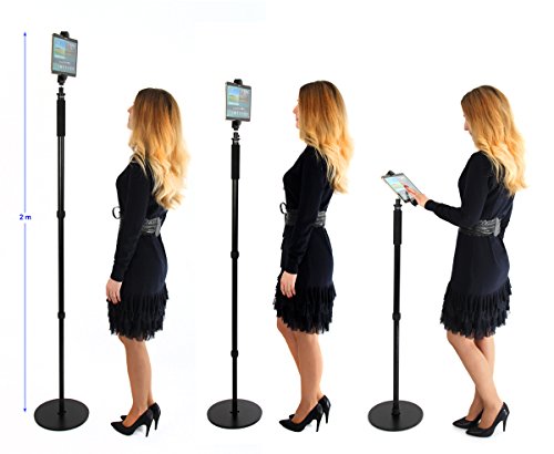 Photecs® verstellbarer Tablet-Bodenständer, Boden-Stativ (höhenverstellbar bis 1,72m), Profi Tablet-Ständer/-Stativ mit sehr hoher Kippfestigkeit, z.B. als moderner Notenständer mit iPad Pro, frei positionierbar, mit Filzgleitscheibe. - 2