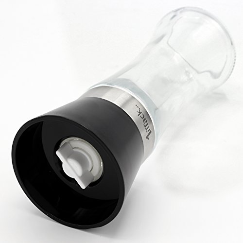 Pfeffermühle Salzmühle Gewürzmühle SET (2 STück) unbefüllt mit Keramik Mahlwerk – Echtglas Behälter (kein Acrylglas) – 200ml – Höhe 19cm – schwarz - 4