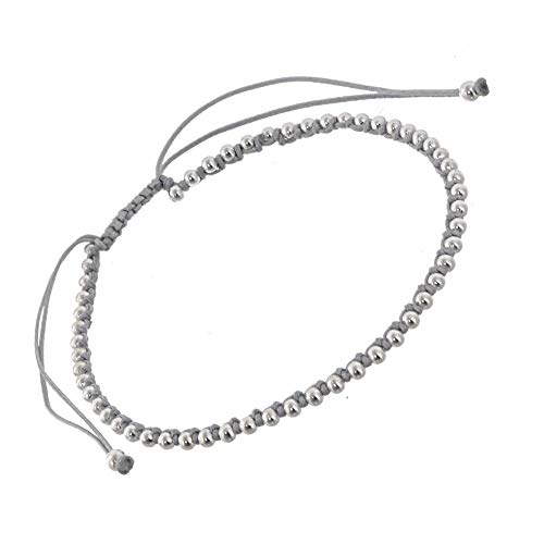 Joyería contemporánea de plata de ley: pulsera de cordón con cuentas de plata gris (B36)