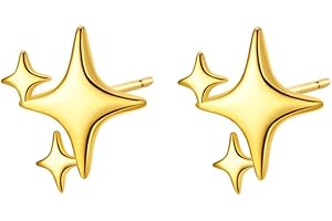 FDEETY Pendientes para Mujer S925 Estrella Pequenos Chapado Plata Oro Hipoalergénicos Versátiles para Uso Diario Fiestas Cenas Regalo de Cumpleaños para Mujer Niña