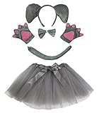 petitebelle Elefant Kostüm Stirnband Schleife Schwanz Handschuhe grau Tutu Set für Lady Gr. One Size, grau