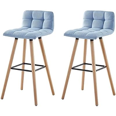 Générique STINA Lot de bar 2 tabourets de bar en bois hetre massif - Revetement tissu bleu clair - Scandinave - L 42 x P 49 cm