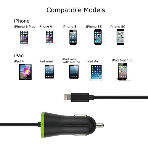 Original iProtect® KFZ-Ladekabel schwarz Spiralkabel Ladegerät mit USB-Anschluss Adapter für iPhone 5 5s 5c, iPhone 6, iPhone 6s, iPhone 6 Plus, iPhone 7, iPhone 7 Plus, iPad mini, iPad mini 2, iPad 4, iPad Air 1+2, iPod Touch 5, iPod 7 - 5