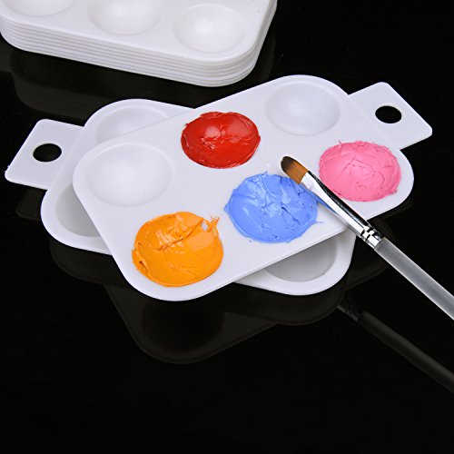 Outus Kunststoff Aquarell Öl Palette Malerei Farbpalette mit Hand Schaft 6 Gut Rechteckig, Weiß, 10 Stück - 4