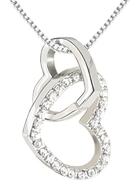 QUADIVA E! Damen Halskette Herzkette Kette mit Anhänger Herz (Farbe: weißgold) verziert mit funkelnden Kristallen...