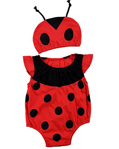 Kidsform Unisex Baby Romper Set Animal Costume Printing Bodysuit+Hat Sleeveless Clothes Pajamas Onesie Ladybug 3-6M