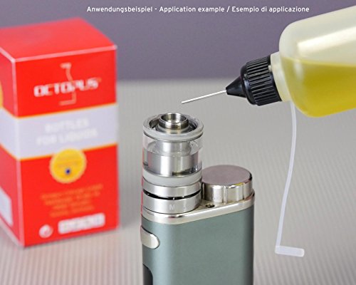 10 x 30 ml Octopus Nadelflaschen, E-Liquids Quetschflaschen für E-Shishas und E-Zigaretten, Öle, Farben und Klebstoffe, leere LDPE Kunststoffflaschen für Verdampfer / Depots / Clearomizer mit schwarzen Nadelkappen, inkl. 10 Beschriftungsetiketten - 3