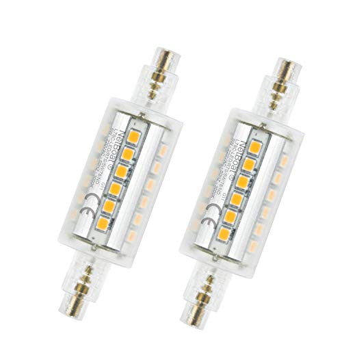 Bombilla LED R7s 78 mm, bombillas de 5 W LED Flood Spot iluminación luz blanca cálida, 3000 K, bombillas de bajo consumo, 500 lm, R7S, intensidad no regulable, forma cilíndrica, 2 unidades