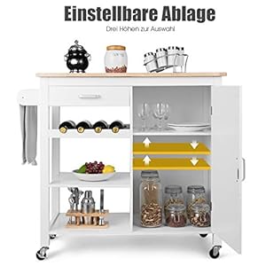 COSTWAY Küchenwagen rollbar, Kücheninsel mit Handtuchhalter