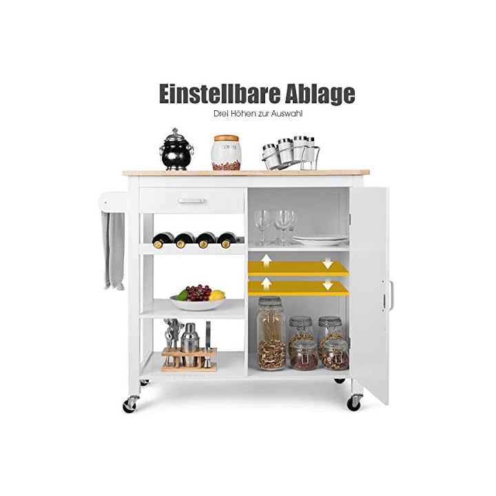 COSTWAY Küchenwagen rollbar, Kücheninsel mit Handtuchhalter
