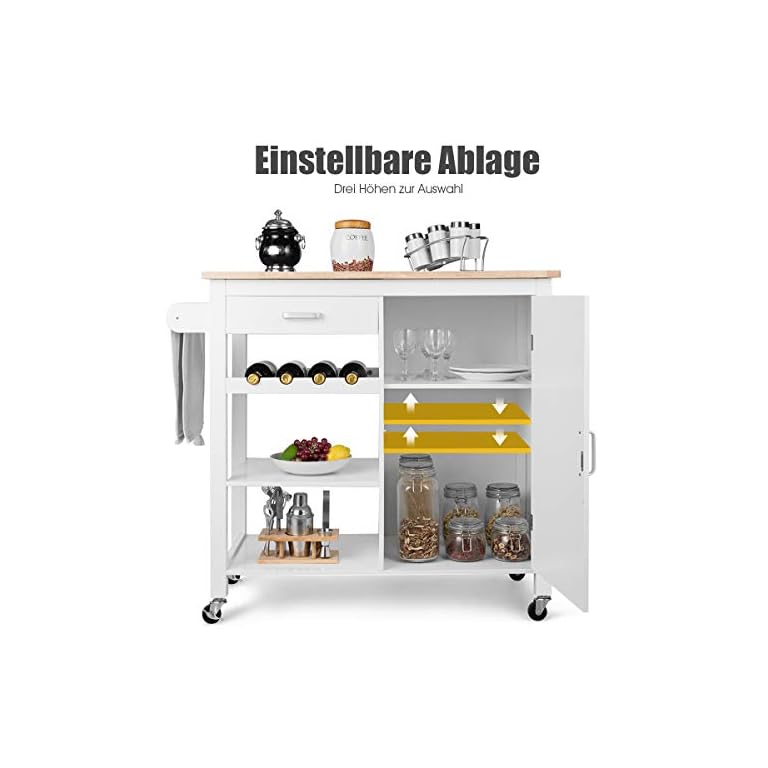 COSTWAY Küchenwagen rollbar, Kücheninsel mit Handtuchhalter