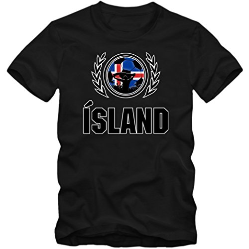Island EM 2016 #2 T-Shirt | Fußball | Herren Fanshirt | Trikot | Nationalmannschaft | S-5XL, Farbe:Schwarz (Deep Black L190);Größe:S