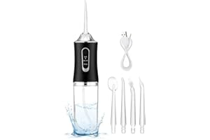 LVOZIZE Water Flosser for Teeth Cordless, Portable Oral Irrigator with 3 Modes 4 Jet Tips, IPX7 Waterproof, Rechargeable Water Flosser, Cordless Dental Electric Flossers for Tavel and Home Use