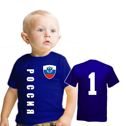 Russland BABY T-Shirt – Trikot Look – Gr. 56-98 – blau (18-24 Monate)