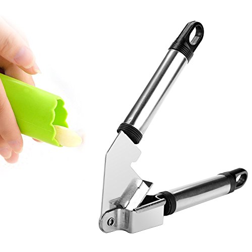 Smacho Knoblauchpresse Edelstahl Garlic Press Perfekt für ungeschälte Knoblauchzehen mit Knoblauchschäler kostenlos (Modell 12783)