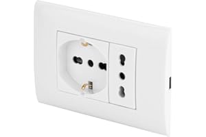 POLY POOL - PP6094X Placca Evolution Scatola 3 Moduli con Frutto Presa Bivalente e Frutto Presa Pluristandard - Kit Incasso con Supporto e Viti di Montaggio