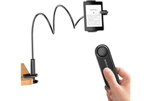 hogance Supporto per Tablet per la Lettura di Kindle con Telecomando Pagina Turner (HKRC005, Nero), Supporto per eReader, Telecomando RF Volta Pagina, Accessori per Kindles, Regali per i Lettori