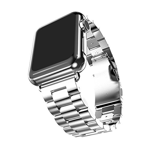 Für Apple Watch Armband 42mm Silber,Rosa Schleife® Edelstahl Metall Apple iWatch Armband Uhrenarmband Replacement Strap Armbänder mit Metallschließe für Apple Watch Sport & Edition Alle Versionen (nur für alle 42mm Versions) - 5