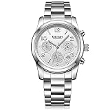 Armbanduhr Damen Uhren Silber Edelstahl Luxus Frauen Armbanduhr analog Quart Wasserdichte Chronograph und 24-Hr