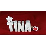 Beton, Steinguss Buchstaben 3 D Deko Schriftzug Namen TINA als Geschenk verpackt! Ein etwas ausgefallenes Geschenk zur Geburt, Taufe, Geburtstag oder auch zu anderen Anlässen.