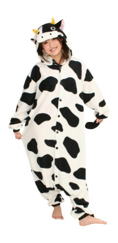 Preisvergleich Produktbild Funzee Kuh Kostüm Tierkostüm Erwachsenenstrampler, Tieranzug, Ganzkörperschlafanzug (Medium)