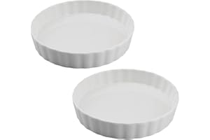 WakiHong 2 Teglia per Torta in ceramica 18 cm Stampo per Torta in ceramica Piatto Per quiche In Ceramica non Appiccicoso,rotonda ondulata,per torte di frutta,torta,quiche-Bianco