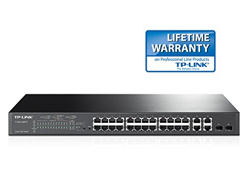 TP-LINK T1500-28PCT (TL-SL2428P) 24 Port 10/100Mbps + 4 Port Gigabit Smart PoE+ Switch (24 x 10/100 Mbps + 4 x 10/100/1000Mbps RJ45 Port, L2 Feature, L2/L3/L4 QoS, IGMP Snooping V1/V2/V3)
