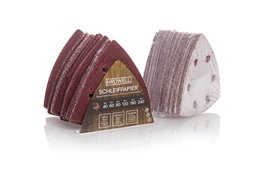 HRDWELL® Klett-Schleifdreiecke Für Delta-Schleifer 93x93x93 mm Ø 60 Stück Körnung je 10 x 40/60/80/120/180/240 Haft Schleifdreick Delta-Schleifpapier Dreieckschleifer Dreieckig 6 Loch - 3