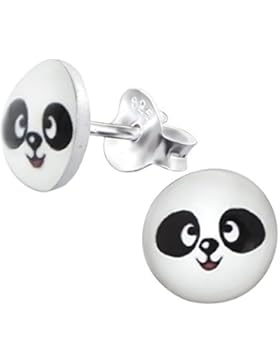 Laimons Kids Kinder-Ohrstecker Kinderschmuck Panda-Bär Design-Platte Schwarz, Weiß Sterling Silber 925