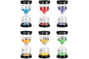 Birshe 6 Piezas Relojes de Arena,Reloj Arena Colorido Reloj de Arena Temporizador Temporizador Juego Arena 1、3、5、10、15、30 mins para Niños Que Se Cepillan Los Dientes,Escuela,Oficina, Actividades