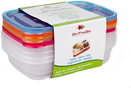 [4 Pack] Premium Multi-Coloured Eco-Friendly 3-Compartment Bento Lunch Box Containers - Microwavable, Dishwasher Safe &amp; Reusable