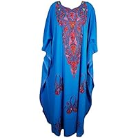 Womens Kimono Caftan Blue Embroidered Designer Dress Maxi Kaftan One Size