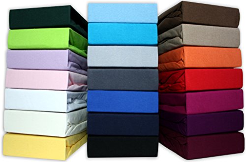 Farbenfrohes Spannbettlaken für Wasserbetten & Boxspringbett Spannbetttuch Jersey 200 x 220cm, + 40cm Steghöhe 100% Baumwolle ca. 160 g/m² (Anthrazit / Grau)
