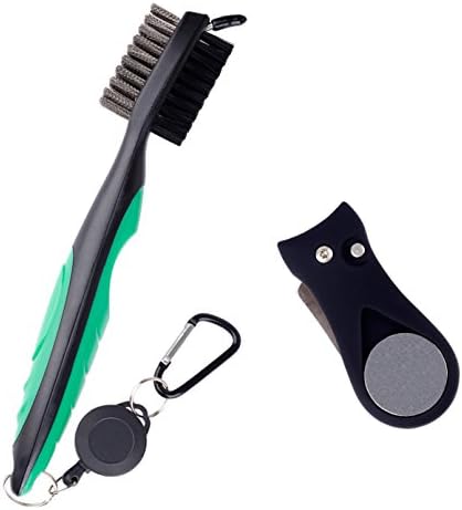 WISHLAND Dual Sided Golf Club Brush Groove Cleaner with Foldable Golf Divot Tool and Ball-marker for Golf Training Aids Golf Accessories