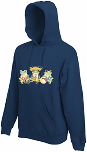 Simply Tees Jamaican Frogs Adult's Hooded Sweatshirt, printed on the Front Navy- Medium (38/40")