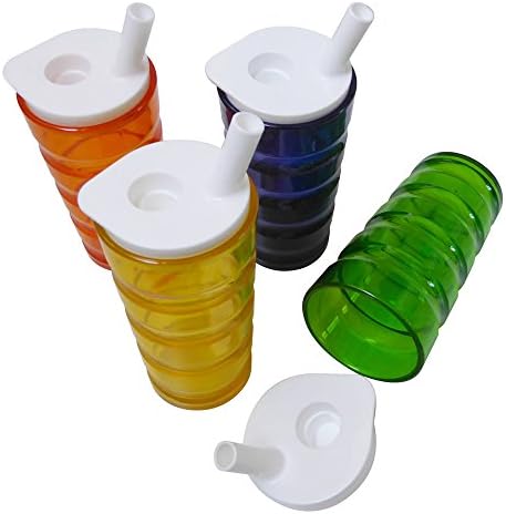Easy Grip Beakers, 300ml, Mixed Colours, Pack of 4 with Non-Spill Lids
