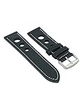 Echt Leder Uhrenarmband 18-20-22-24mm Grand Prix Rally mit Kontrast Naht Armband 18mm Schwarz