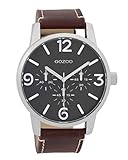 Oozoo Herrenuhr mit Lederband 45 MM Schwarz/Rotbraun C9652