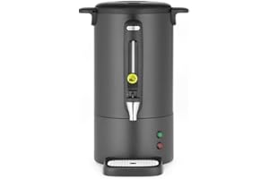 HENDI Percolateur à café 7L, cafetière à percolation avec paroi simple et robinet anti-gouttes, filtre intégré, 230V, 50/60Hz, 1050W, 307x330x(H) 450mm, noir mat, Inox, PP