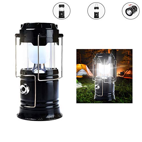 S&G Top Lampara de Camping, Faroles Portátiles LED Lámpara Exterior Plegable - USB Cargada - Solar Exterior - Impermeable para Camping,Luz de Emergencia,Pesca,Senderismo,Exterior e Interior (Black)