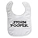 White bib with Black print 'STORM POOPER'