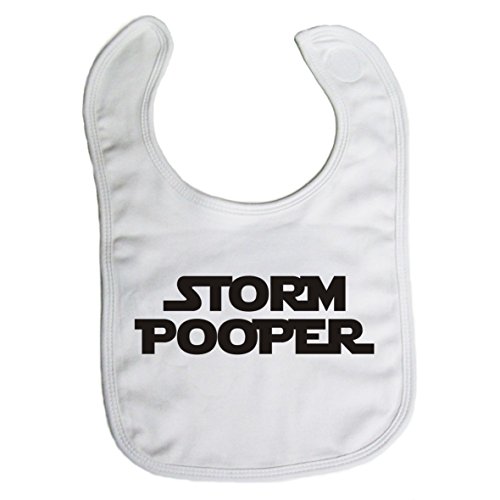 White bib with Black print 'STORM POOPER'