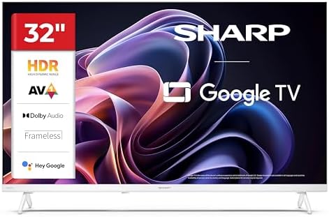 Sharp 32HF2365EW - GOOGLE TV, 32" HD,FRAMELESS,60Hz, Sonido 2x3W,HDMIx3,USBx2,USB, Colore bianco