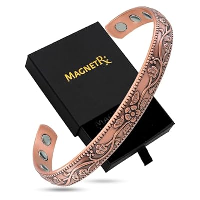 Magnetrx® Women's Copper Bracelet – Effective 99.9% Pure Copper Magnetic Bracelets For Women – Adjustable Womens Copper Cuff Bracelet Bangle (floral Style)