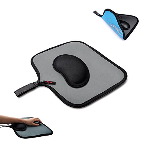 Mauspad mit Handgelenkauflage , Gmayoo Gaming Mouse Pad, Handgelenk Feder Gel Maus, Multifunktions -Maus-Pad mit Reißverschluss für Desktop-Laptop(Blau)