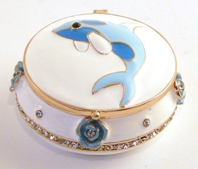 Pewter Enamel Tooth Trinket Box - Blue Dolphin